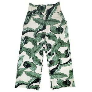 Kourt Womens Cotton Wide Leg Pants MED Palm Leaf Elastic Waist Resort Beach Crop